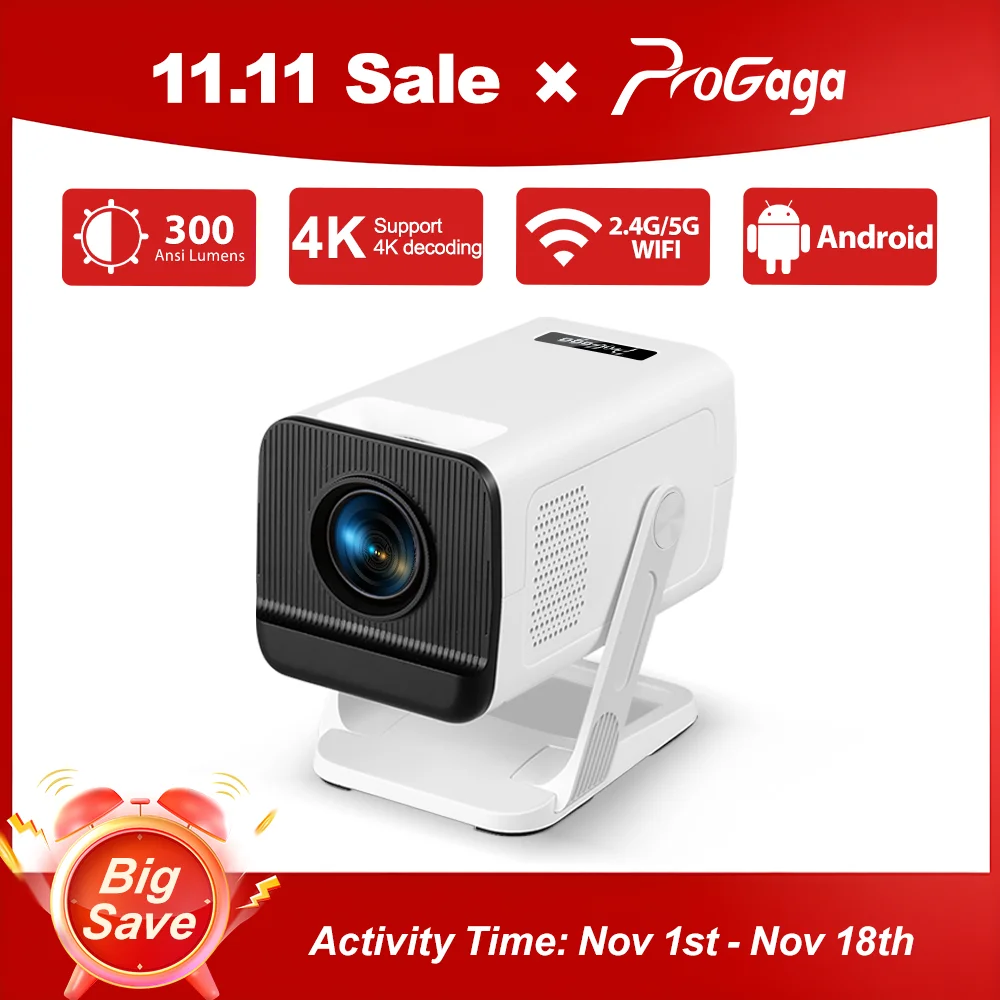 PROGAGA PG310 Mini Projector 4K Android 300Ansi BT5.4 Projetor For Movie PG310 Smart Home Theater Outdoor Video Portable Beamer