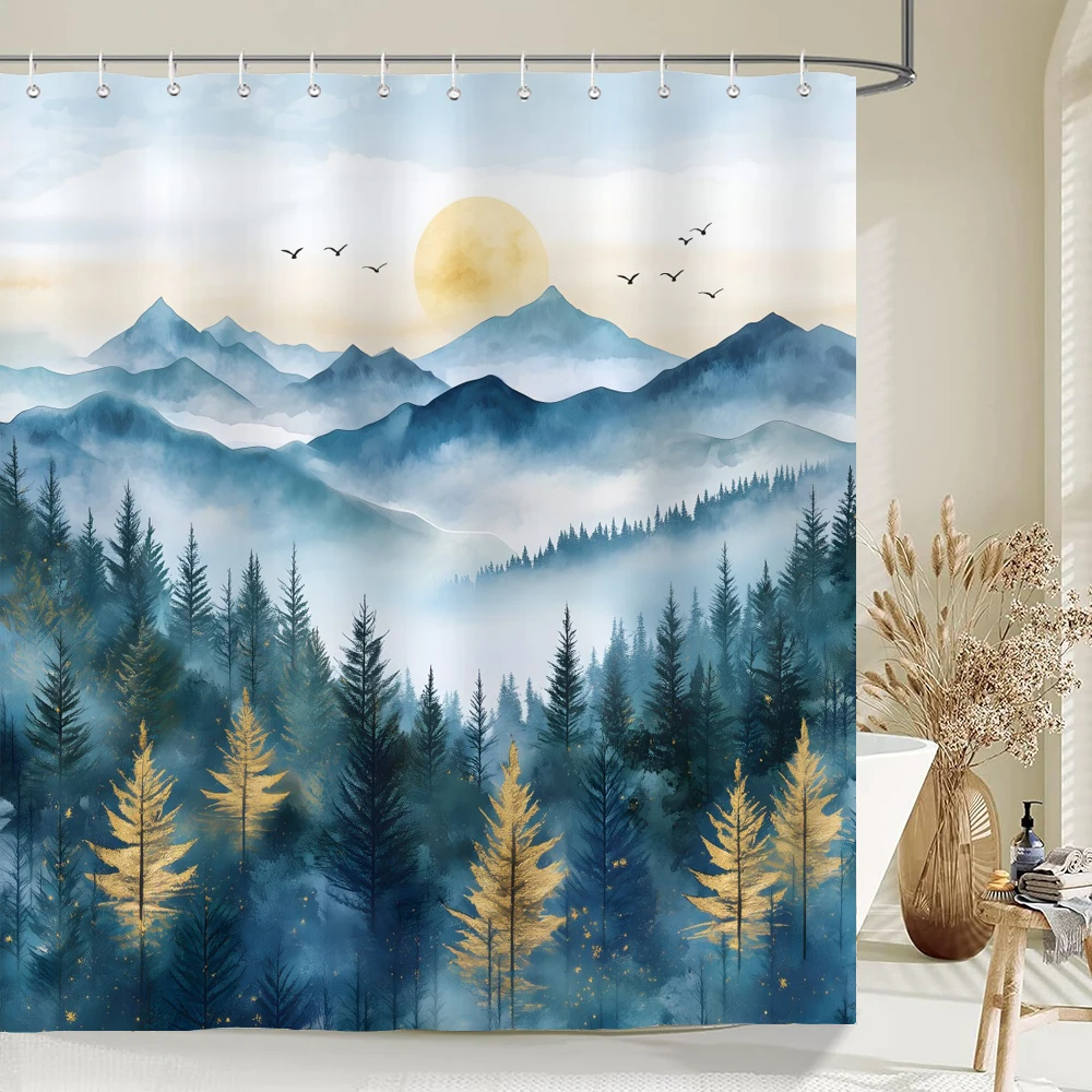 

Forest Scenery Shower Curtain Bath Curtain Polyester Fabric Green Misty Printed Bathroom Curtains for Home Decoration Curtain
