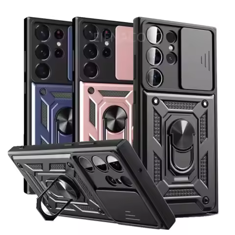 Armor Slide Camera Lens Case for Samsung Galaxy S24 S23 S22 S21 S20 Plus Note 20 Ultra A54 A53 5G S23 S20 FE Bumpers Cover