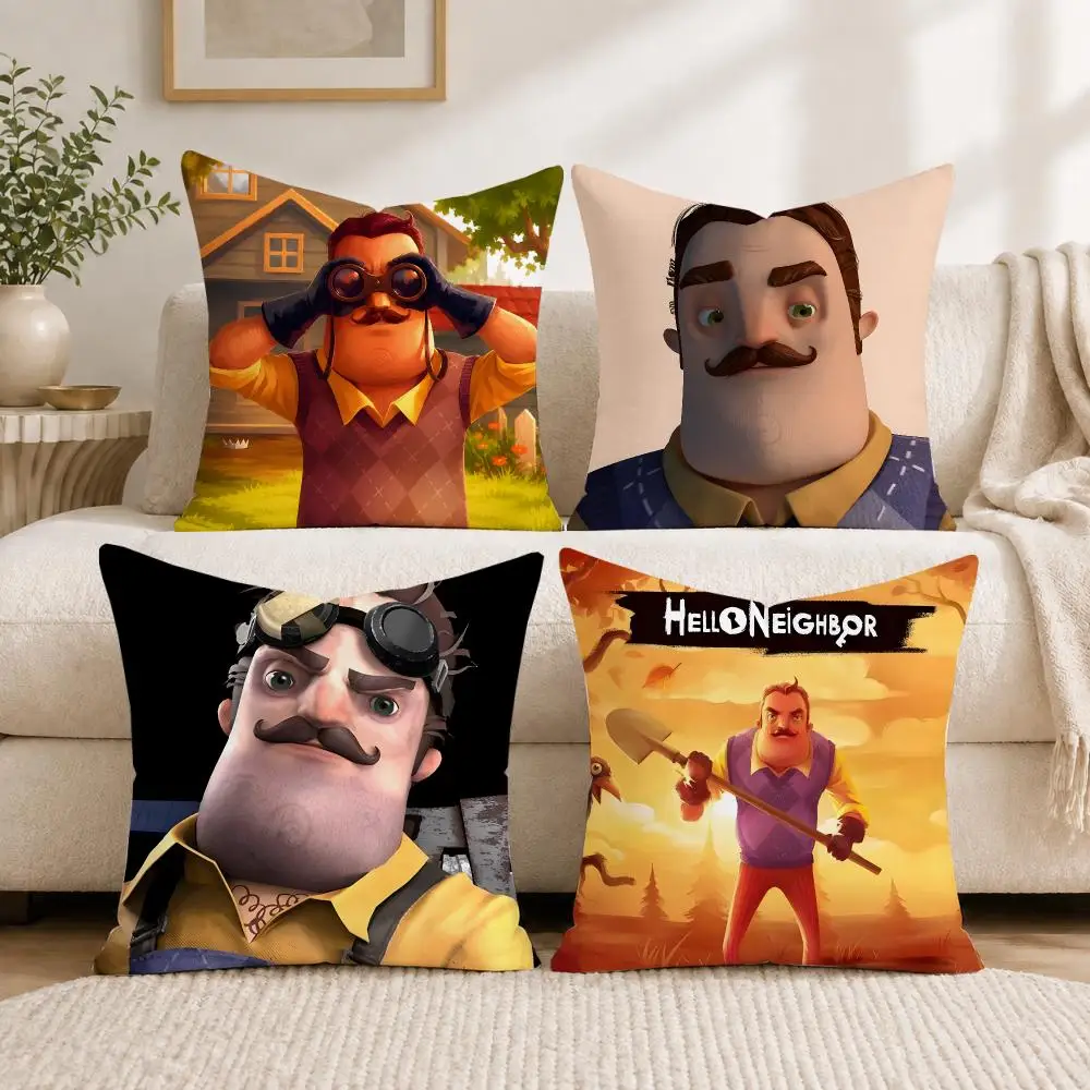 Video Game H-Hello Neighbor Cushion Cover Plush Decorative Pillow Case With Hidden Zipper Fashion Room Decor For Home
