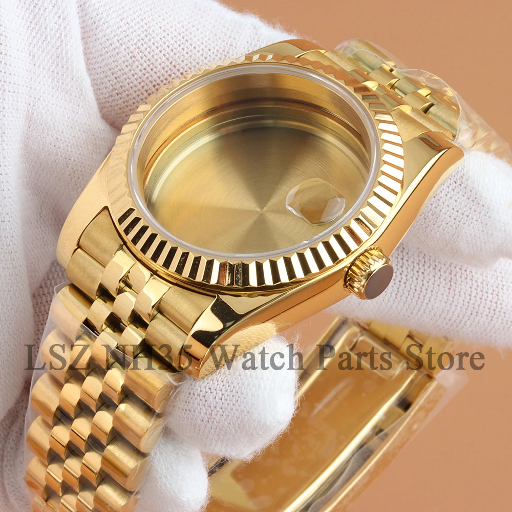 36mm 39mm Gear Edge NH35 Watch Case Rose Gold/Gold Fit NH35/NH36 Movement 28.5mm Dial Waterproof Jubilee Bracelet Datejust Case