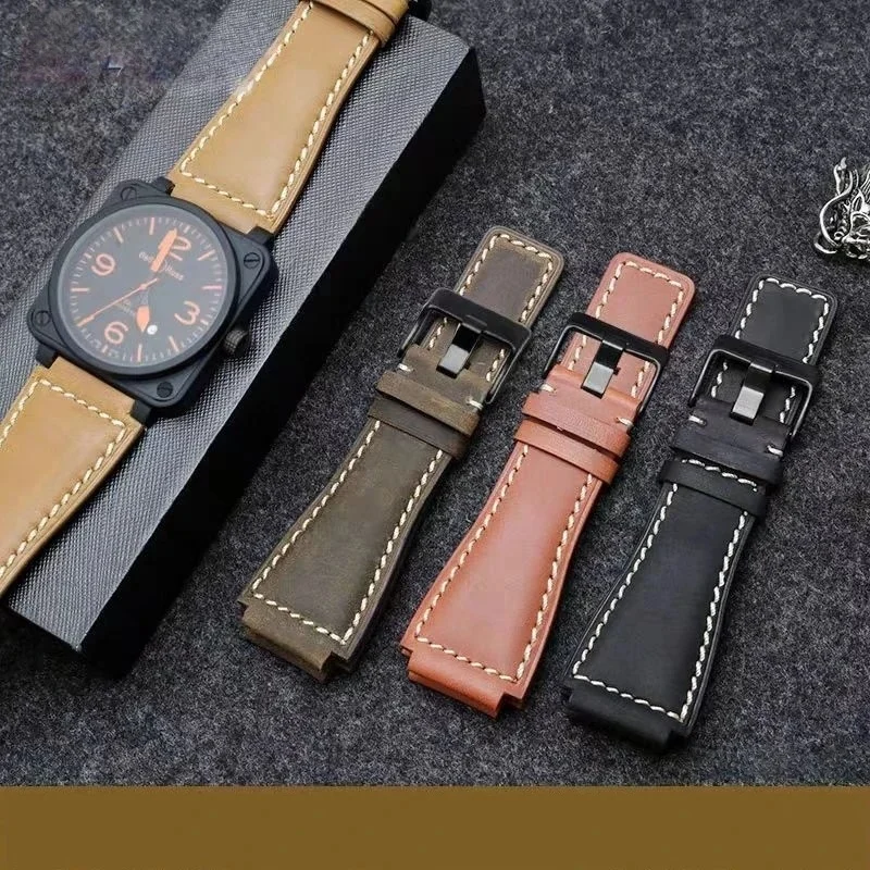 Genuine Leather Watch Strap for Bell Ross BR01/BR03 Premium Durable Stylish Replacement Man Slub Watchband Crazy Horse Bracelet