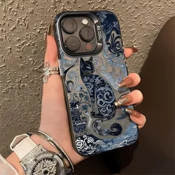 Cute Blue and White Cat Phone Case for Xiaomi Poco M6 X6 F6 F5 X5 Mi 11 Lite 5G 14T 14 13T 13 12T 12 12X Hard Silver IMD Cover