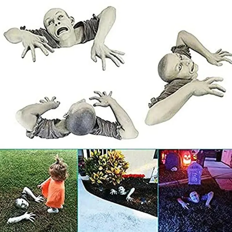 Creative Zombie Horror Terror Lifelike Sculpture Garden Resin Funny Zombie Statue Party Decor Haunted Halloween Adornment Toy