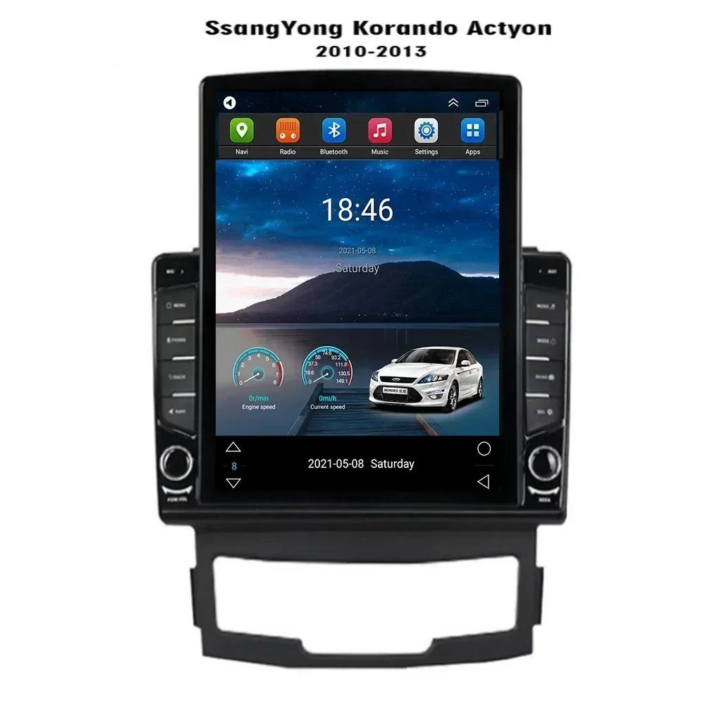 Android 13 For Tesla Style Vertical Screen Car Radio Stereo Multimedia Audio Player for SsangYong Korando Actyon 2010 - 2013