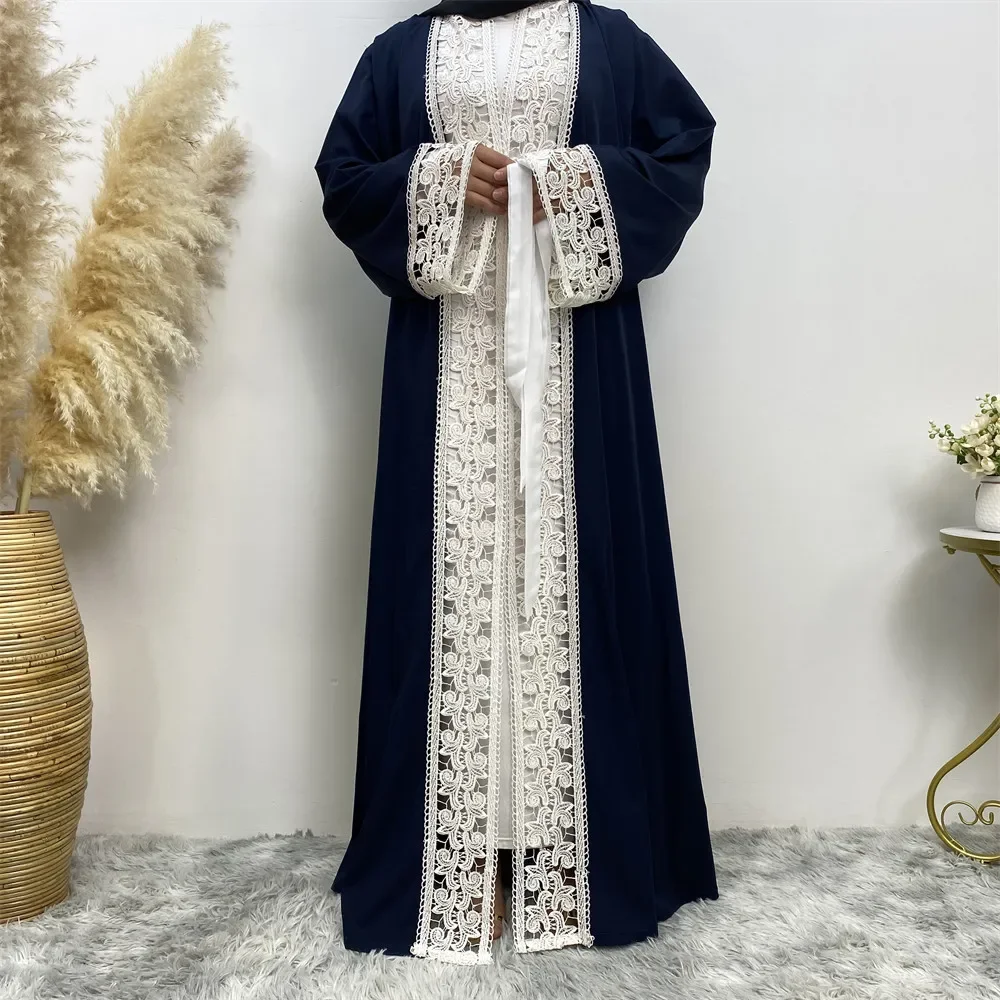 Loose Simple Robe Muslim Dress Muslim Abayas Women Fashion Hollow Out Loose Long-sleeved Dress Women Abaya Elegant Simple Dress