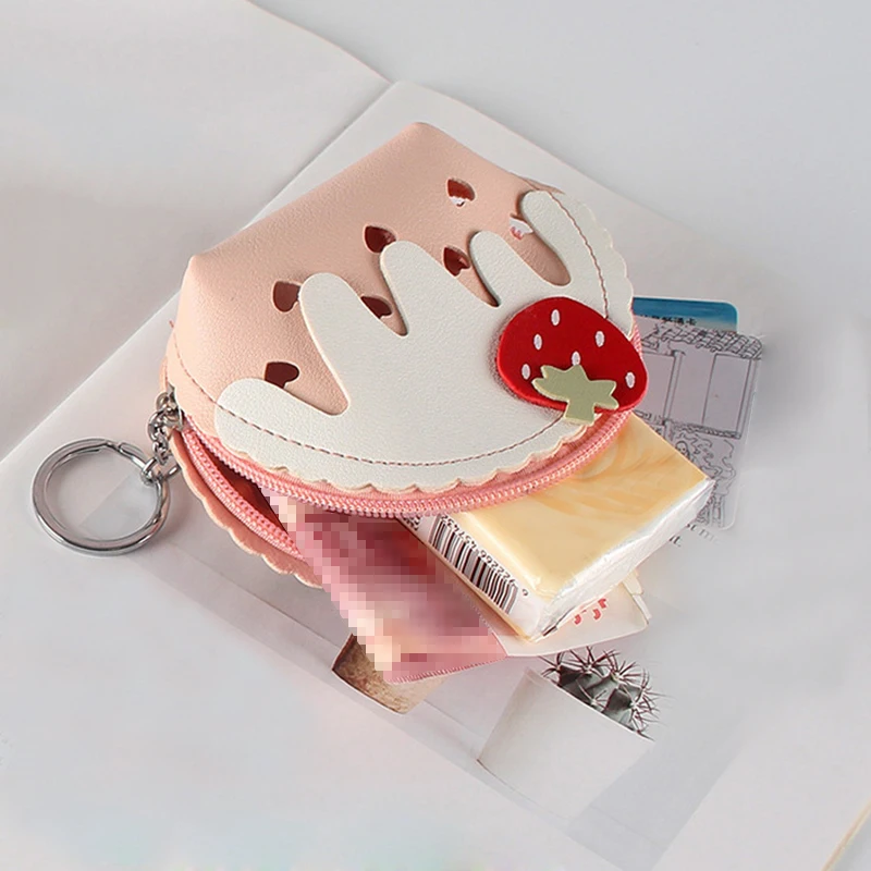 Cute strawberry ice cream mini coin purse, small change purse, women's short zipper wallet view 5