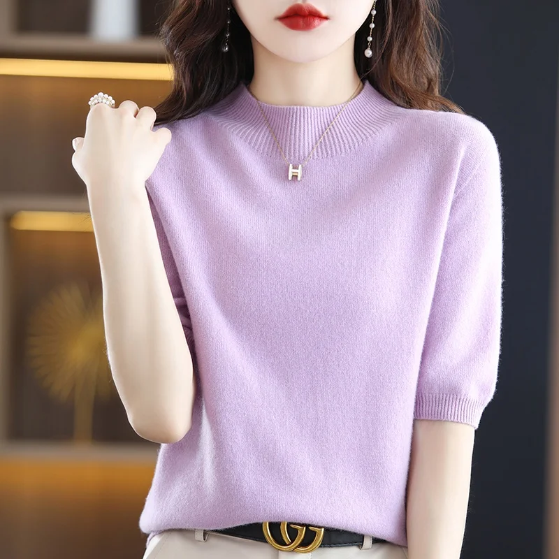 2023 Free Shipping Short Sleeve Women Turtleneck Wool Sweaters Standard Pullovers Winter Knitting Clothing New Arrival Cashmere