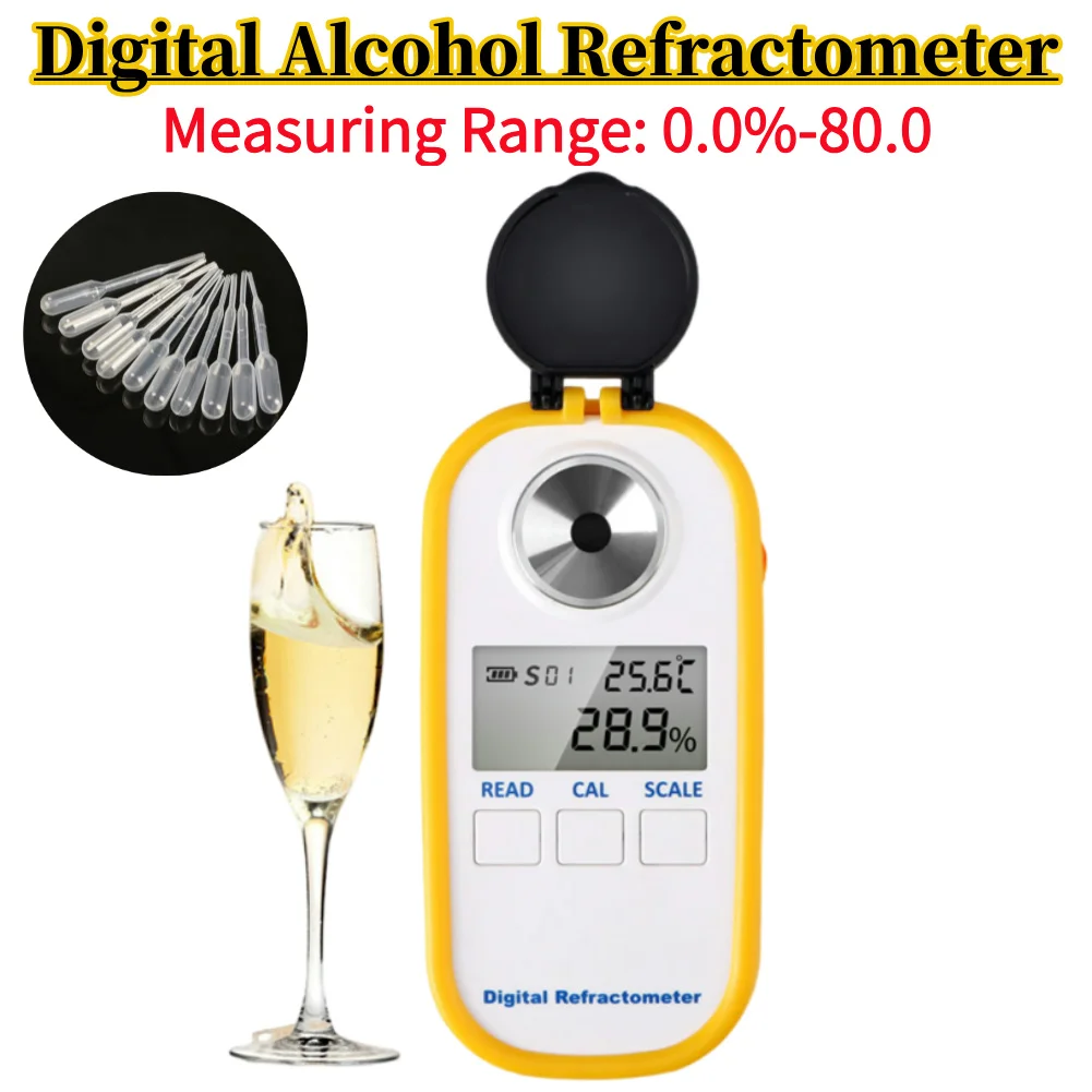 Digital Alcohol Refractometer Range 0-80% Professional Spirit Meter LCD Display High Accuracy for Spirit Alcohol Volume Percent