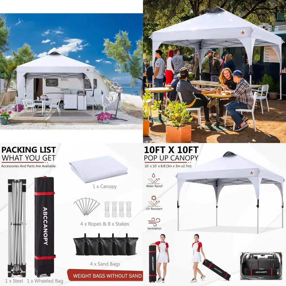 

Compact 10x10FT Easy-Up Canopy, Lightweight 1-Person Portable Sun Shelter with 4 Sandbags (White)
