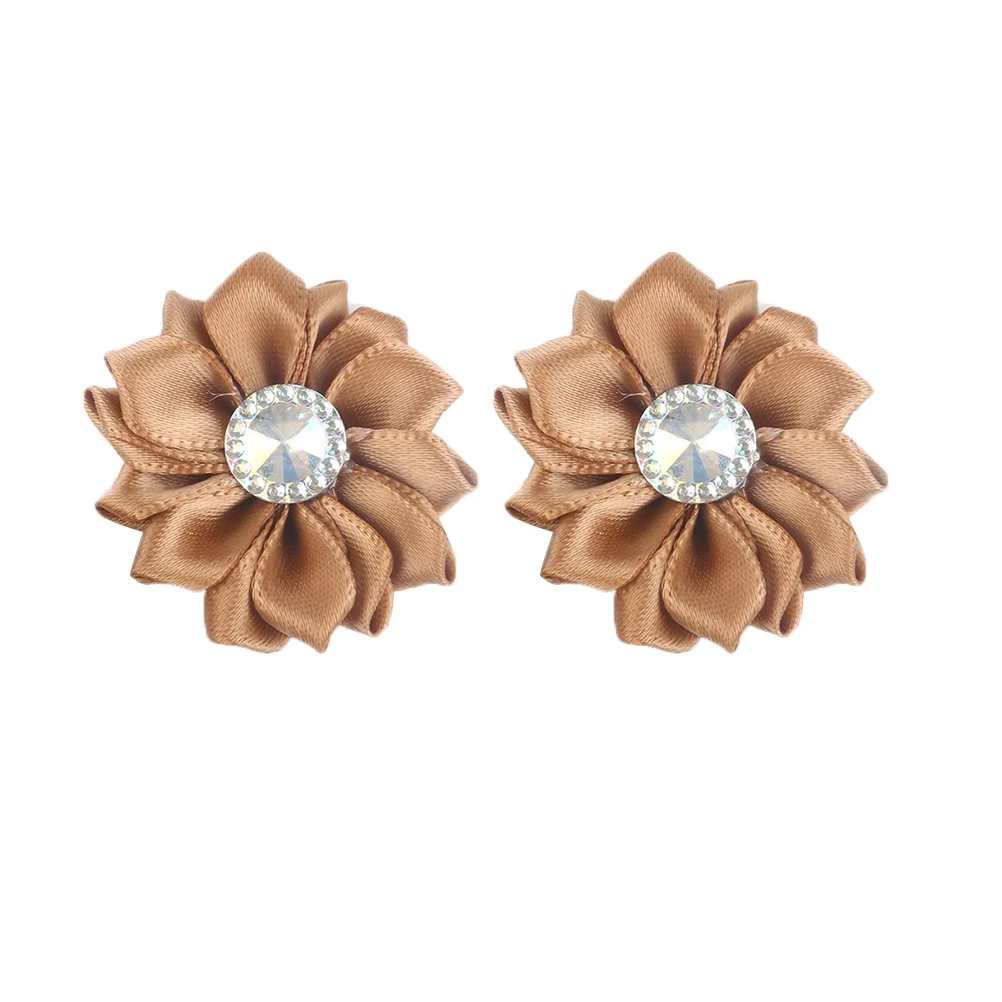 

20pcs Diy Cloth Flowers Rhinestone Decorative Hair Accessories Coffee Color Handmade Bloom For Headbands Bags Diy Handicraft