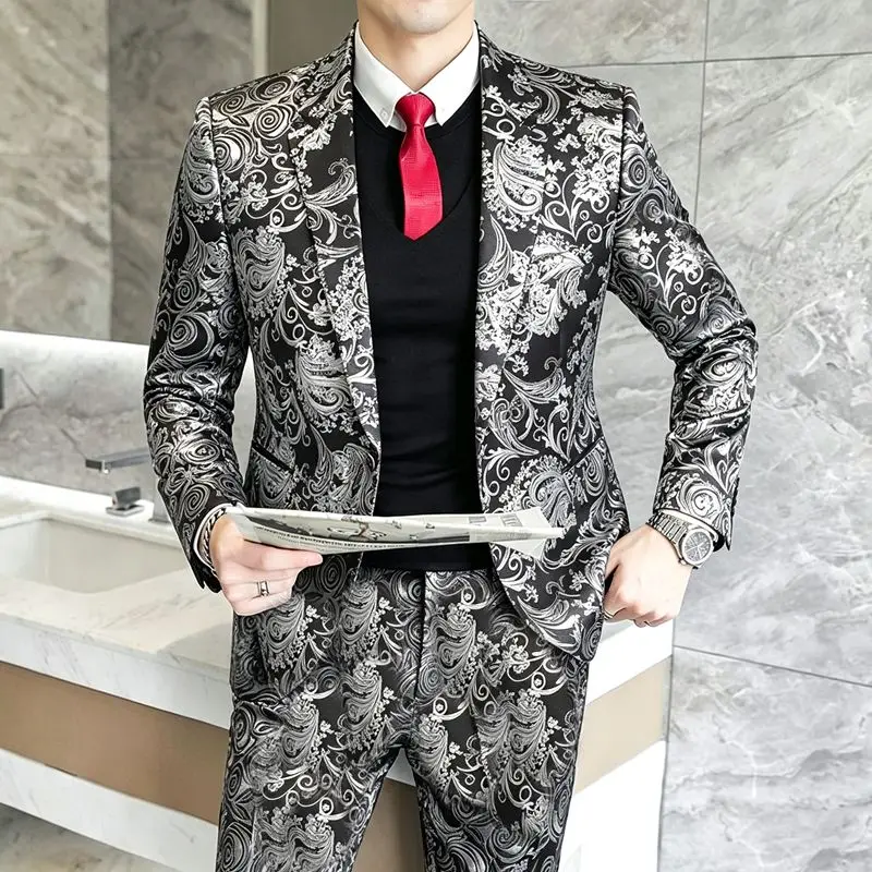 Herrenanzüge, modische Anzüge für Hochzeiten, lässige Slim-Fit-Anzüge, Friseuranzüge, Herrenanzüge im koreanischen Stil, Anzüge für Bankette, Business-Anzüge, Goldprägung, Anzüge – Detail 17