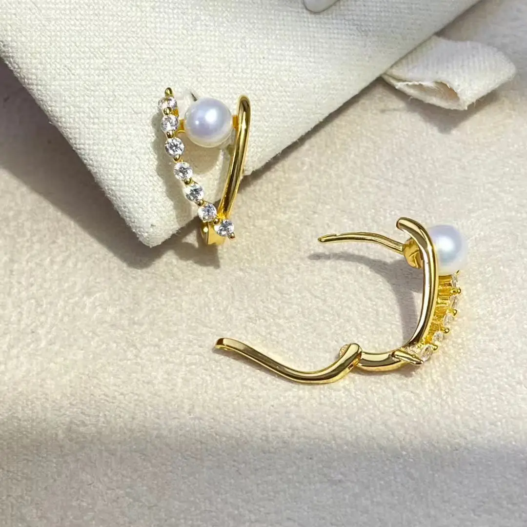 

S925 Sterling Silver Stud Earrings Mount Findings Settings Base Mounting Parts Accessory for 4-5mm Pearls