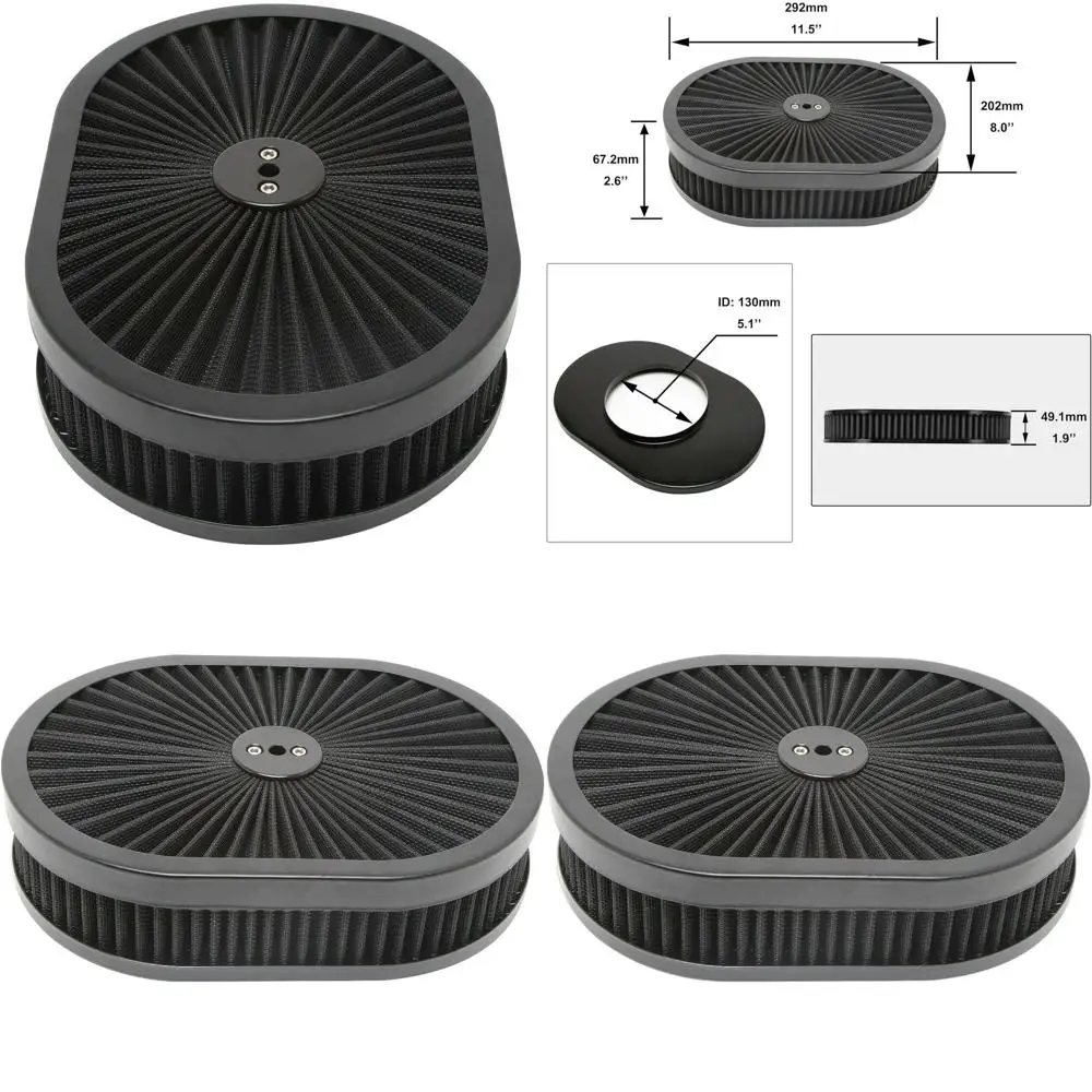 

Universal 12x2 Oval Air Filter Assembly Kit with Washable Reusable Element and Anodized Base for V8 Air Cleaner Systems