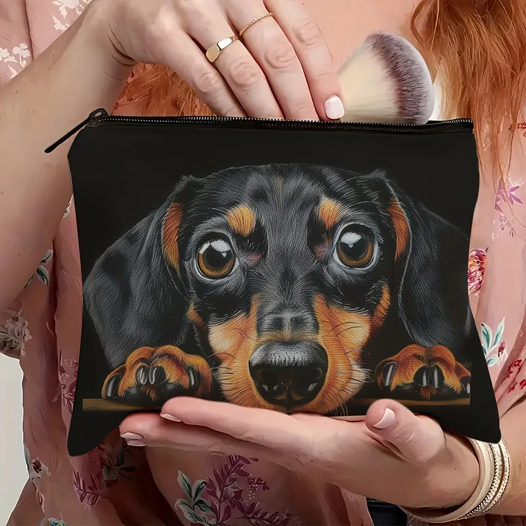 Dachshund Makeup Bag Vibrant Realistic Dog Design Toiletry Organizer Durable Travel-Friendly Portable Storage Cosmetic Bag