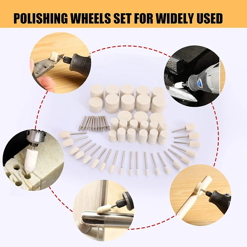 5Pcs Wool Polishing Wheels for Dremel, 2.35/3mm Shank Felt Buffing Pads, Grit 3mm/4mm/5mm/6mm/8mm/10mm/12mm