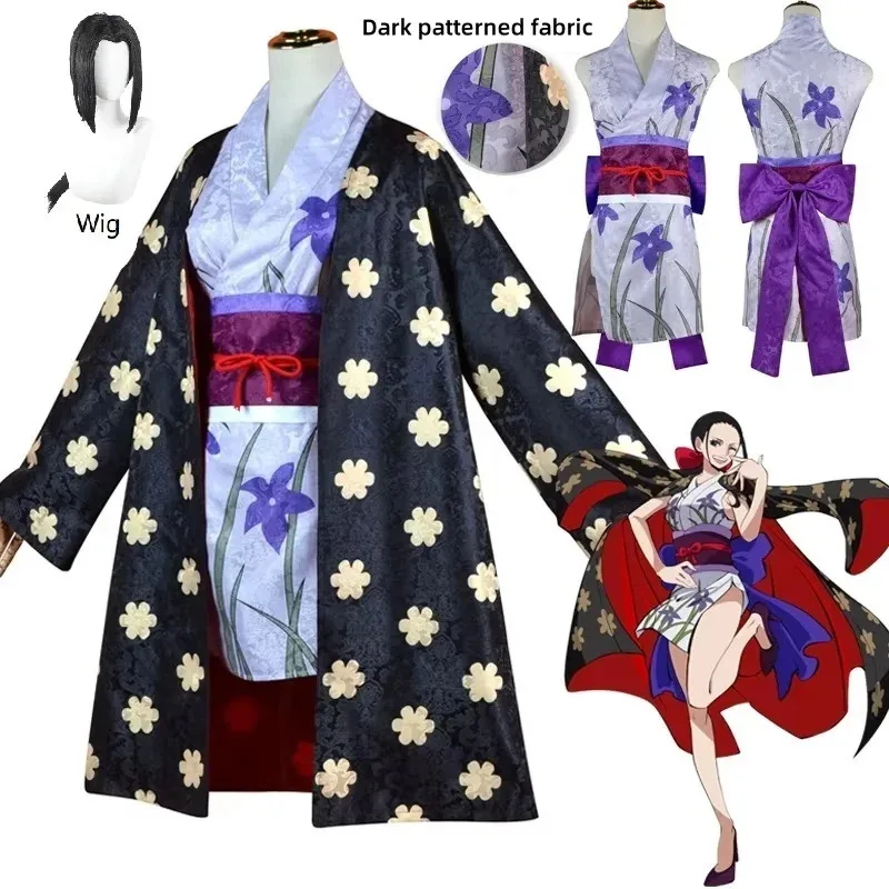 

Women Anime Figures Girl Nico Robin Cosplay Costume Digital Printing Uniform Wig Outfit Halloween Kinomo Dress