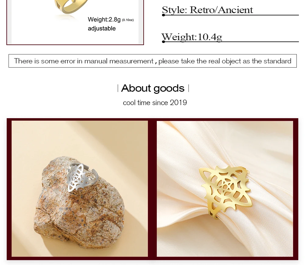 CoolTime Edelstahl Hexagramm-Ring für Frauen Goldfarben Verstellbarer Offener Gotischer Hexenknoten Amulett-Schmuck Geschenk – Detail 3
