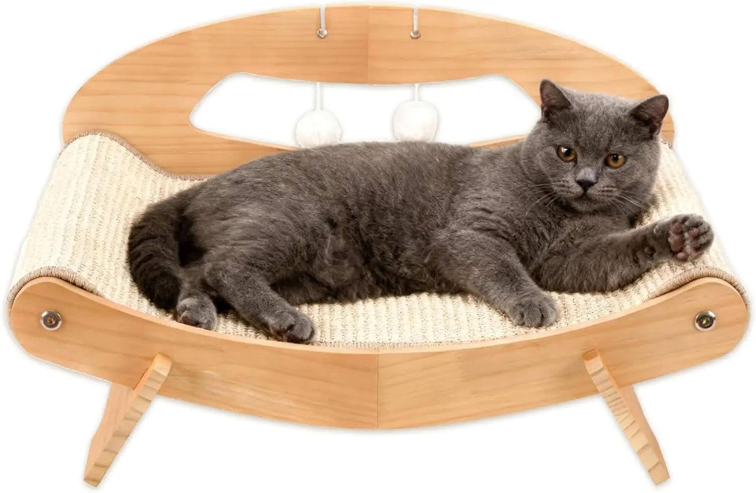 

3-in-1 Large Sisal Cat Scratch Bed, Thicker Natural Sisal 22” Elevated Wooden Frame Hammock Lounge for Indoor Cats Slee