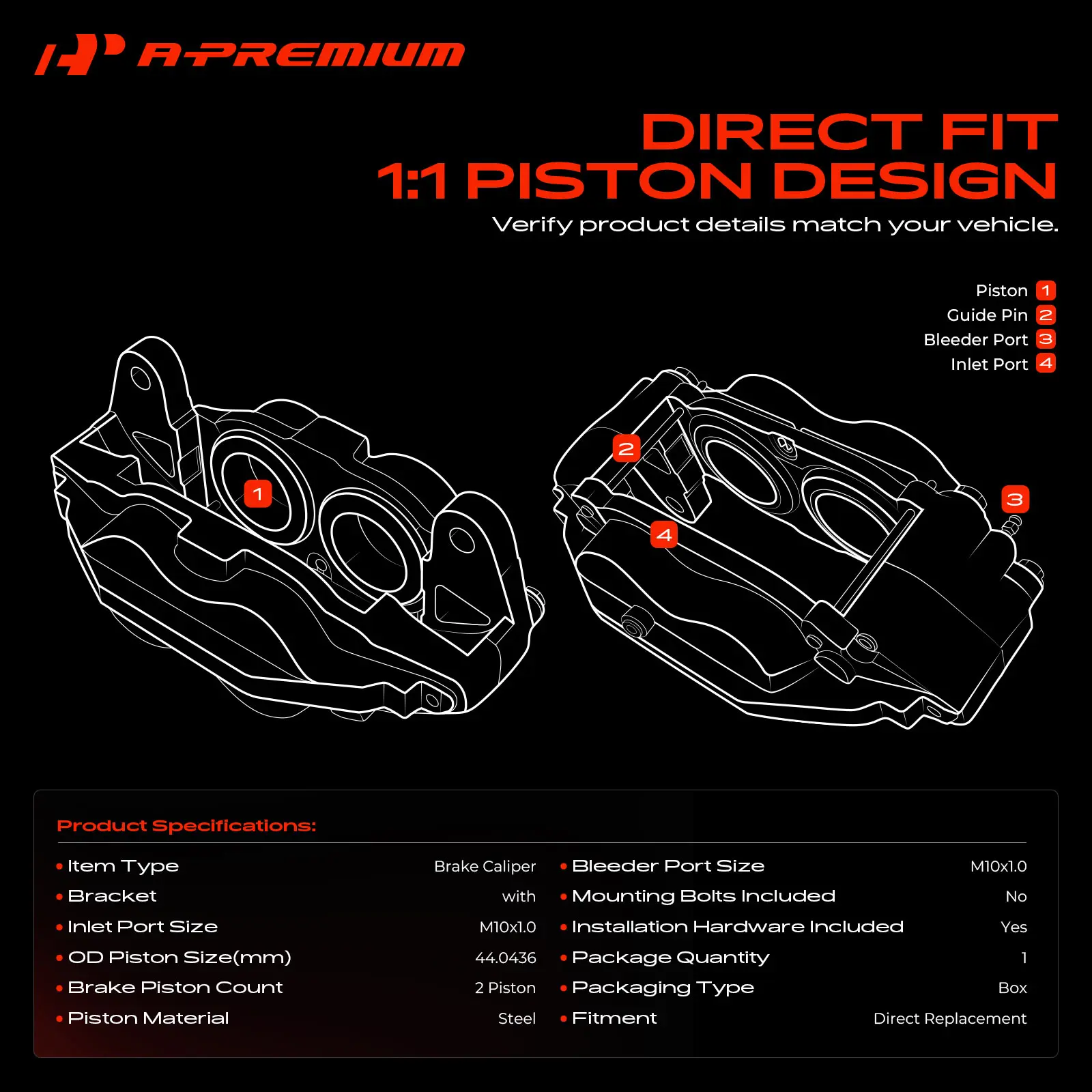 A-Premium Front Right Brake Caliper with Bracket & Metal Piston for Mercedes-Benz E350 2006-2009 E500 2005-2006 E550 2007-2009