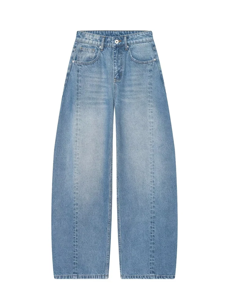 Fall 2025 New Blue Boyfriend Sle Loose Wide Leg Pants Women's Jeans High Waist Cotton Soft Pure Color Outdoor Use