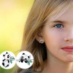 Niche Simple S925 Silver Needle Panda Earrings for Women Fresh and Sweet Cute Children Earrings Lovely Animal Jewelry Girl Gifts