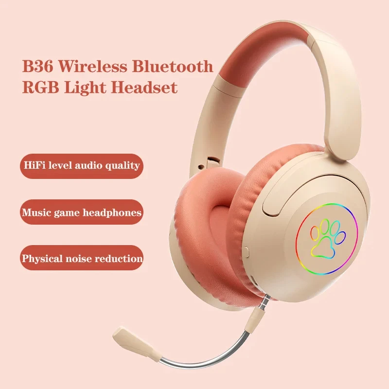 B36 headphone Bluetooth nirkabel, Headset Game musik Stereo HiFi dengan mikrofon ganda dapat dilepas