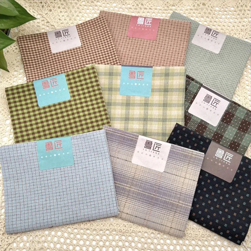 5 pcs Yarn-Dyed Printed Cotton Fabric 45x47cm Large Pieces for Patchwork Quilting, DIY Sewing Material