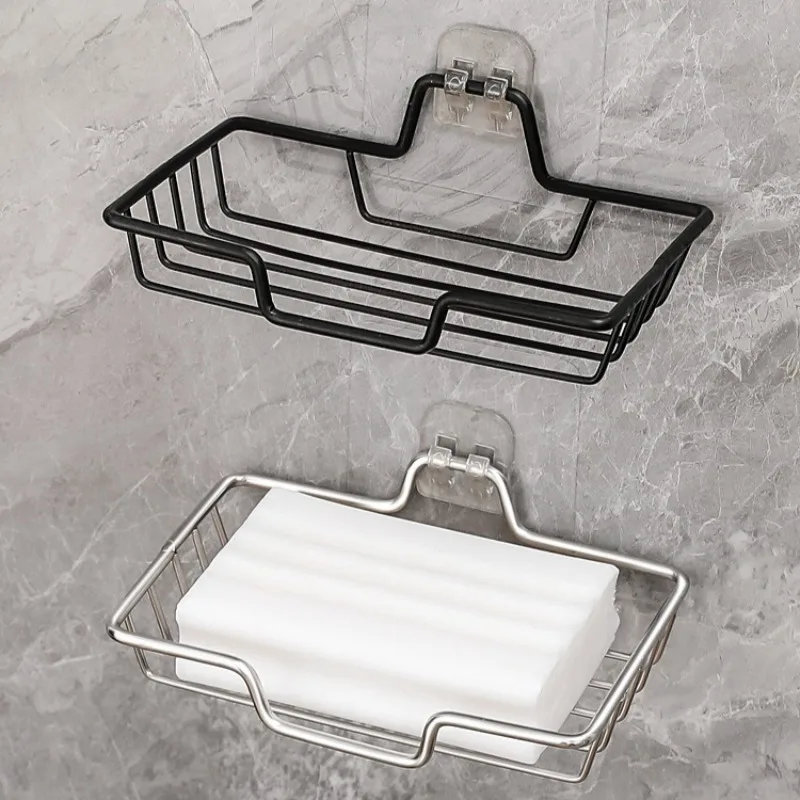 Stainless Steel Wall Mounted Soap Holder No Drill Bathroom Hanger Holds 2 Soaps Gift for Halloween Christmas Home Use