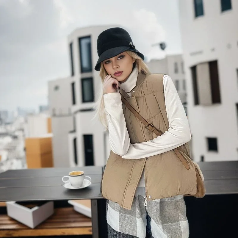 

2025 Winter Women's New Sleeveless Cotton Jacket Female Pure Color Thicken Warm Vest Jacket Women Casual Loose Vest Coats 2025