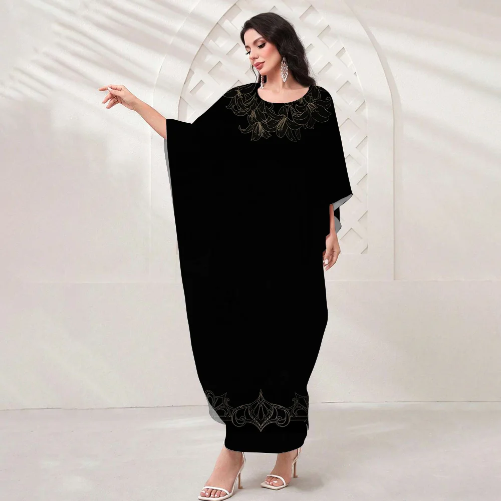 2024 Ramadan Eid New Muslim Abaya For Women Dubai Islam Butterfly Batwing Sleeve Robe Femme Demure Printi Maxi Kebaya Vestidos