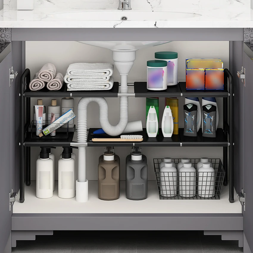 

Under The Sink Shelf Flexible Layered Rack Cabinet Organizer Sundries Telescopic Holder Countertop Storage Rack Under Sink Shelf