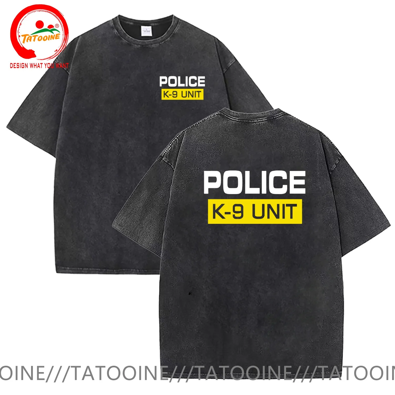 Vintage Washed Cotton T-Shirt Funny Designer Police Dog K9 Unit Logo T Shirt Men Fashion Trendy Casual Clothing Stylish Tops