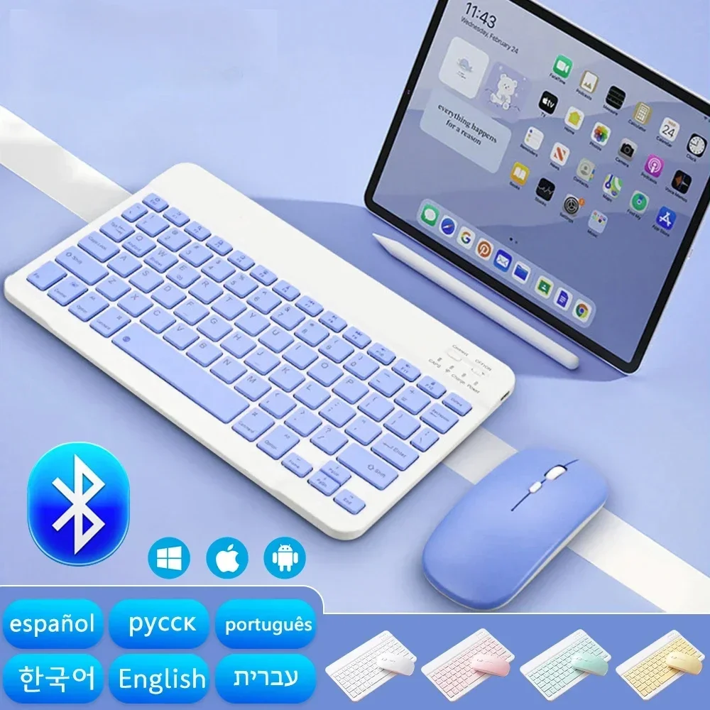 

Spanish Russian Arabic Korean Portable 10 inch Wireless Keyboard and Keyboard set For iPad Samsung Tablet Laptop IOS Android