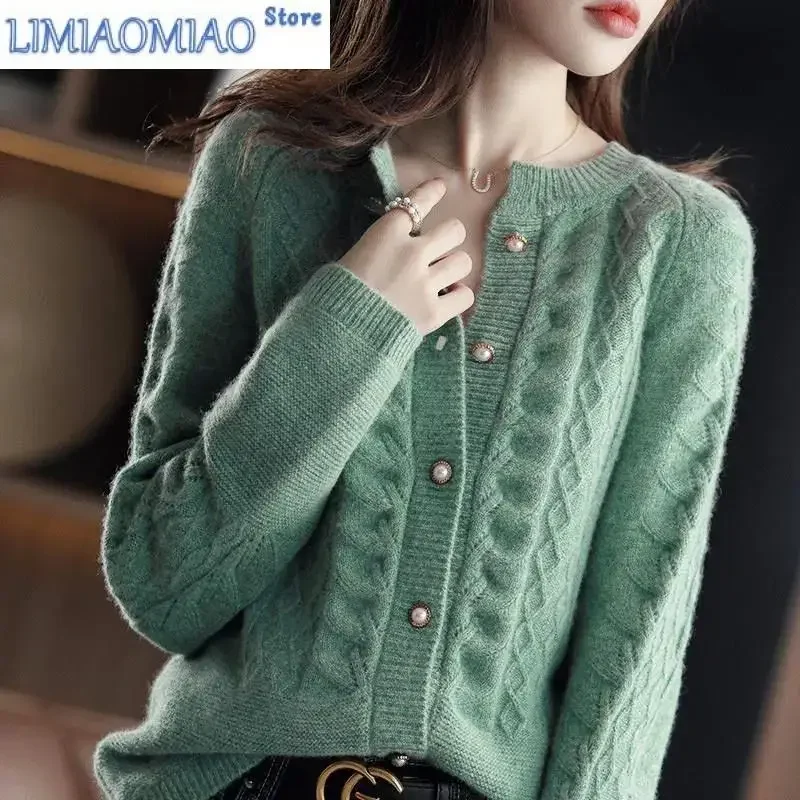 

New Vintage Twisted Wool Knitted Cardigan Coat Women's Spring and Autumn Relaxed Outwear Top Wool Knit Jacket