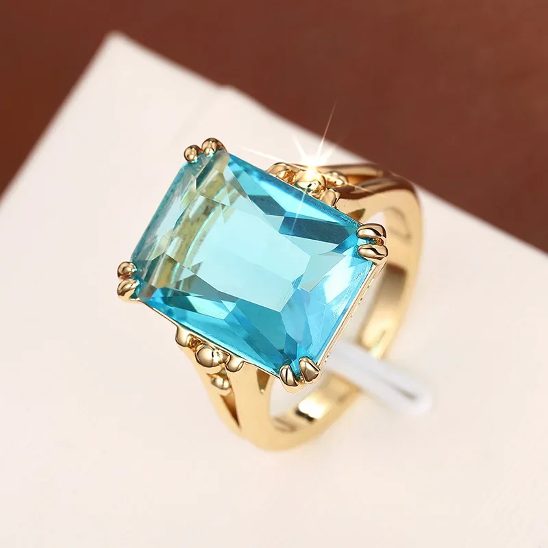 European and American New Blue Translucent Personality Dazzling Zircon Accessories Inlaid with Zircon Design Temperament Ring