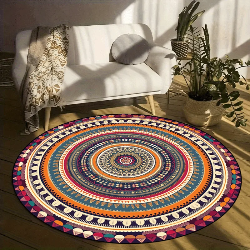 Vintage Bohemian Mandala Runde Matte Ethnischer Tribal Geometrischer Dekor-Teppich für Eingangsbereich Innenbereich Bodenbelag