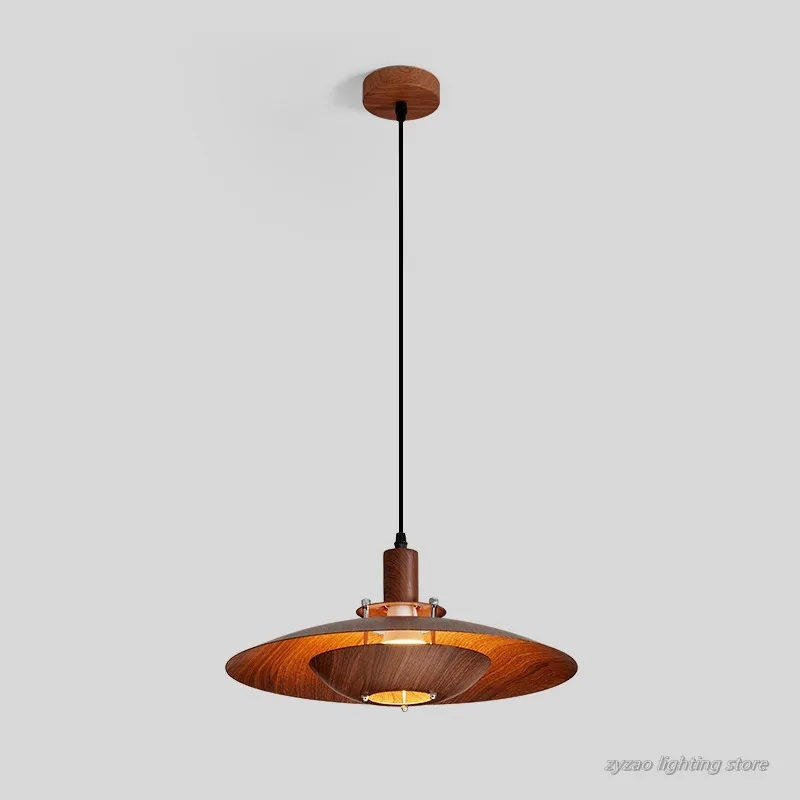 Walnut Wood Grain UFO Restaurant Pendant Lights Wabi Sabi Style Japanese Retro Dining Table Light Designer Minimalist Bar Lamp