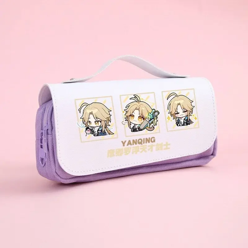 Anime Honkai: Star Rail Cosplay Yanqing Cartoon Oxford Cloth estudiante PU Leather Flip Pen Bag Pencil Case Stationery Gifts