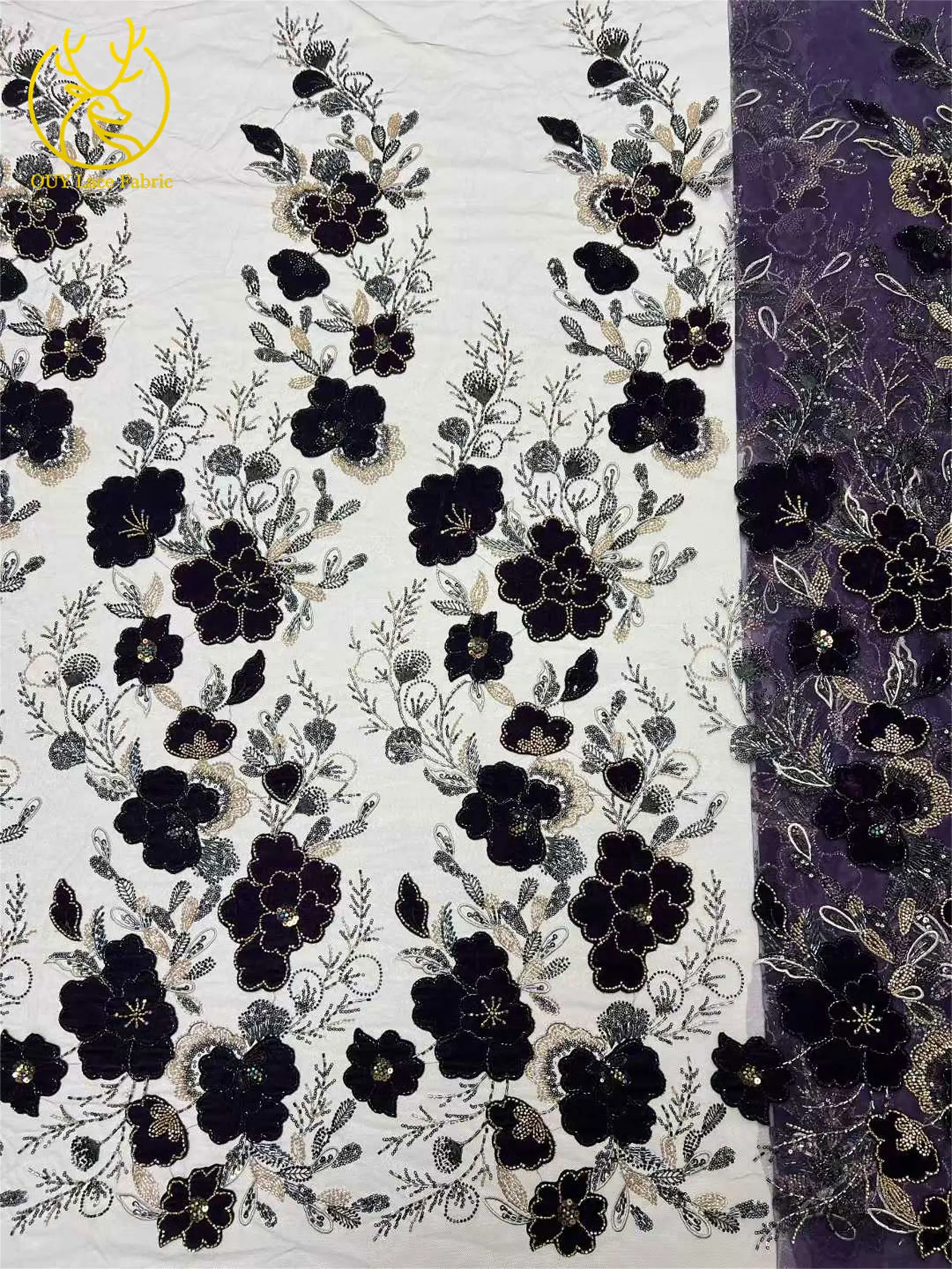 Neues Design Samt-Pailletten-bestickter Spitzenstoff 2026 Hochwertiger afrikanischer Perlen-Spitzenstoff Brautparty Hochzeitskleid Kleid – Detail 9
