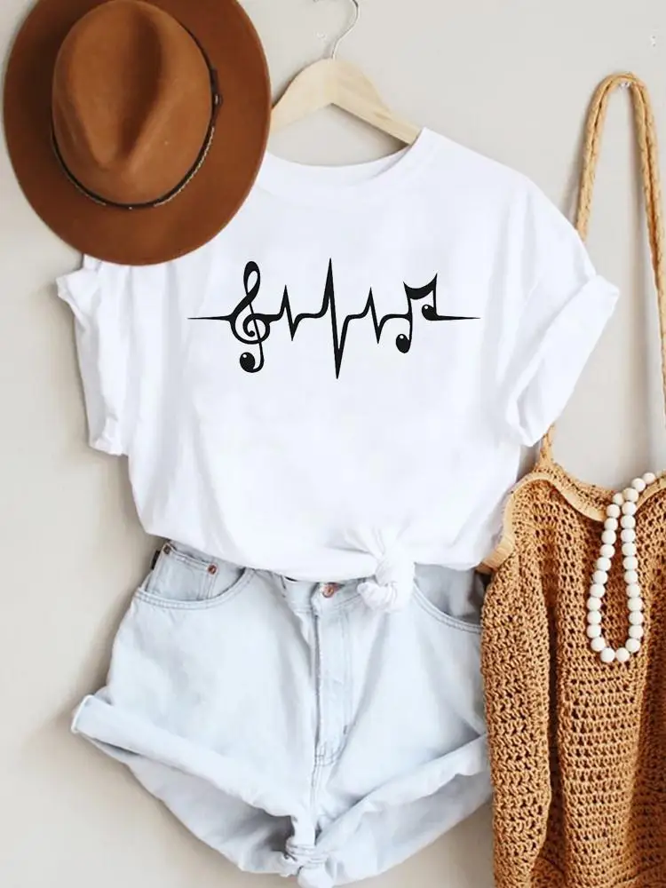 Summer New Fashion Tee Lady Women Short Sleeve Top Clothes Tshirt Music Trend Lovely Style Female Casual Regular Graphic T-Shirt