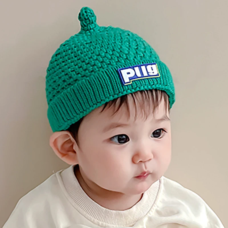 Cute Pacifier Shaped Wool Knitted Hat for Kids Baby English Embroidery Woolen Hats Autumn Winter Warm Hedging Cap Beanies Caps