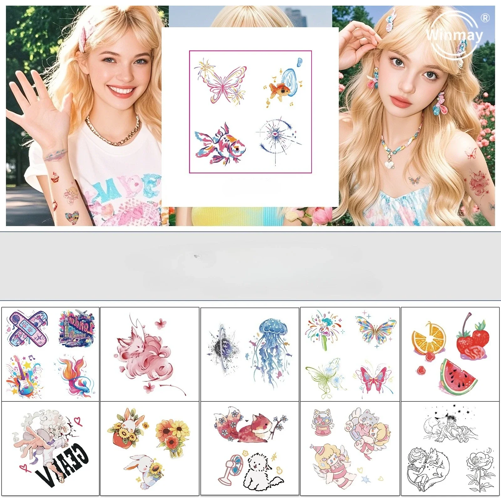 

1pcs Summer popular graffiti color anhydrous tattoo sticker waterproof and long-lasting small fresh butterfly cat tattoo sticker