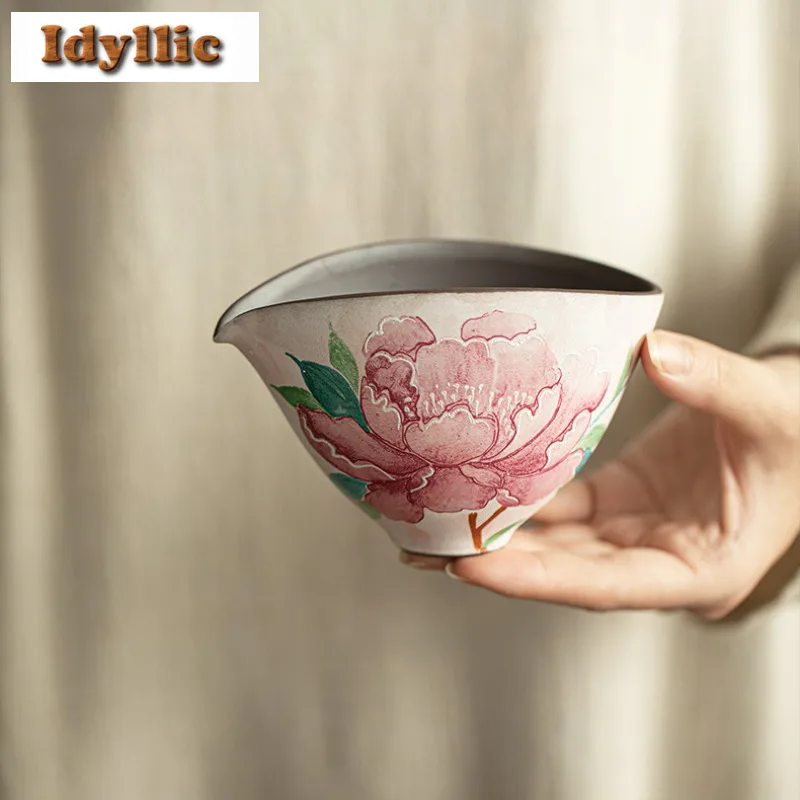 

200ml Powder Yin Peony Old Rock Clay Tea Pitcher Divide Tea Cha Hai Dispenser Justice Cup Fair Mug Tea Ceremony Accessories Gift