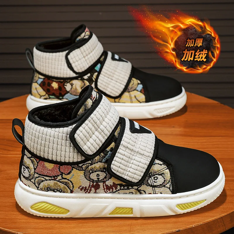 Scarpe da ginnastica invernali da uomo alte, scarpe da skate foderate in pile termico con cinturino in velcro, scarpe sportive casual dal design di nicchia per studenti