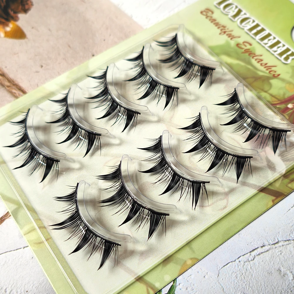 5 Pairs Flase Eyelashes Long Thick Little Devil Cosplay Cat Eye Eye Lashes Natural Black Band Cross Handmade