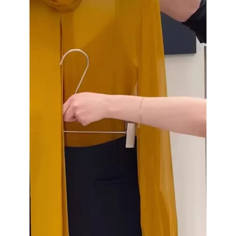 Korean Commuting Temperament Loose Ribbon Shirt 2025 New Long-sleeved Fashion Tulle Top