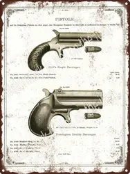 1890 Colt Single Shot Derringer Remington Podwójne pistolety Metalowy znak 9x12