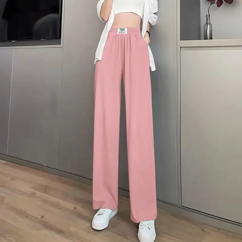 Blue Drape Thin Width Trousers Straight Summer Women's Pants Vintage Loose Baggy Boot Pant Female Korean Wide Leg Fashion Fluid