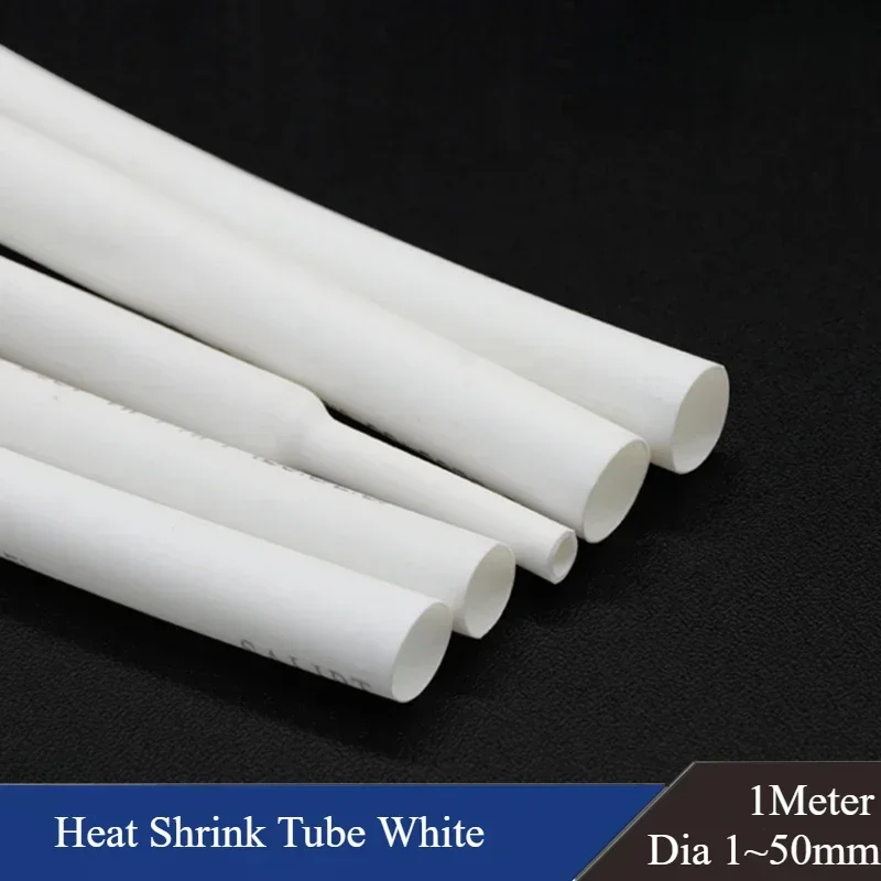 1m Heat Shrink Tube White Dia 1 2 3 4 5 6 7 8 9 10 12 14 16 20 25 30 40 50 mm 2:1 Polyolefin Thermal Cable Sleeve Insulated